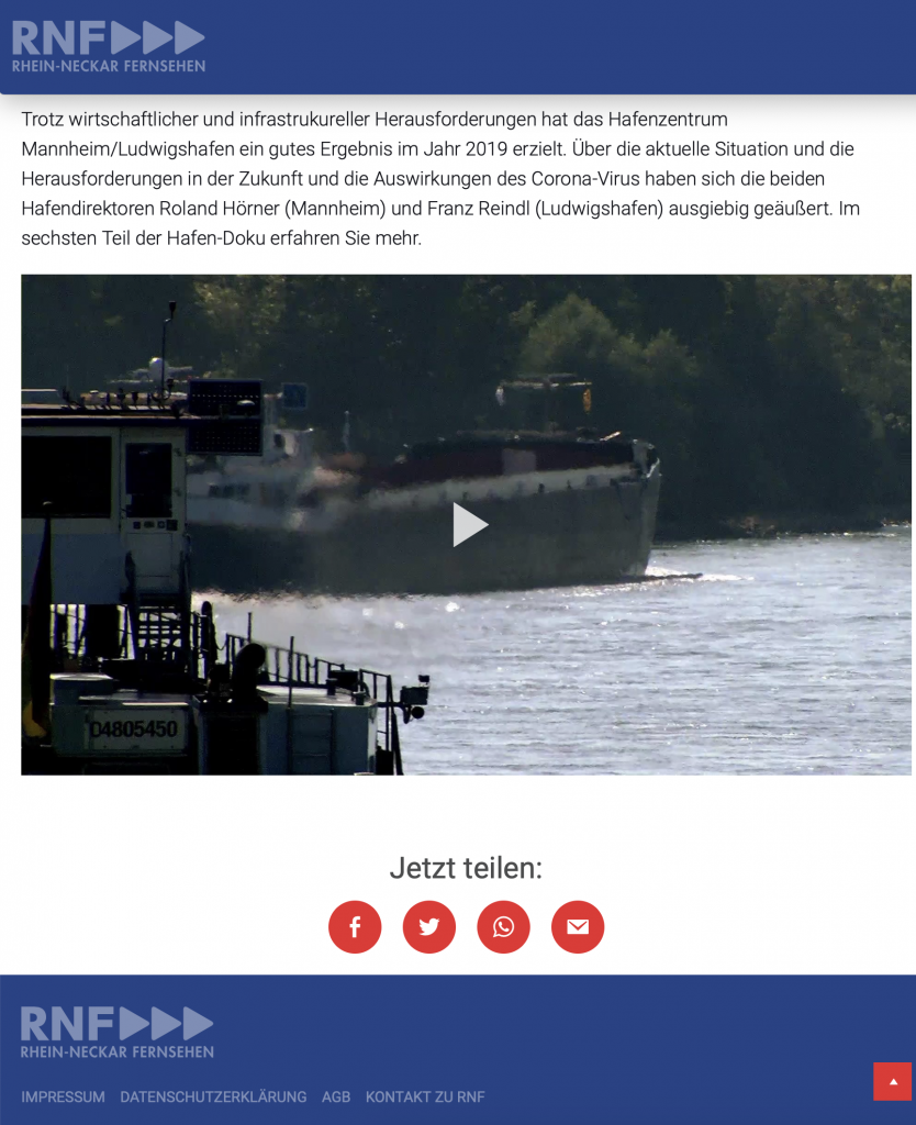 Link des RNF-Fernsehens mit einer Sendereihe über die Häfen in Mannheim und Ludwigshafen inkl. Interview im 6. Teil.